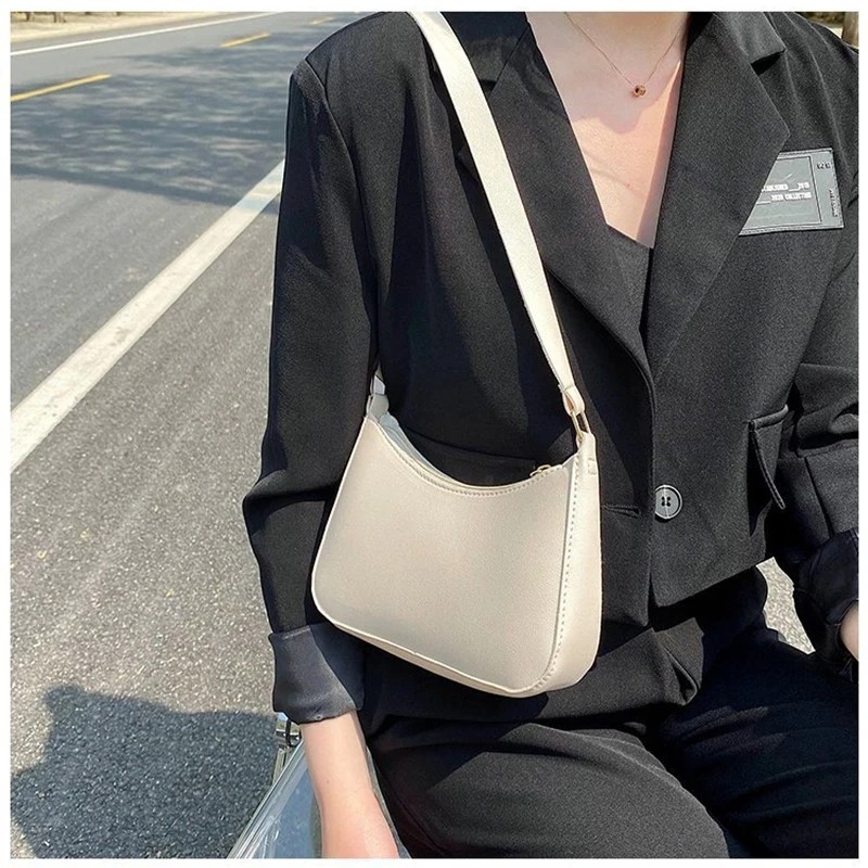 Women's Fashion Handbags – Retro Solid Color PU Leather Shoulder Underarm Bag
