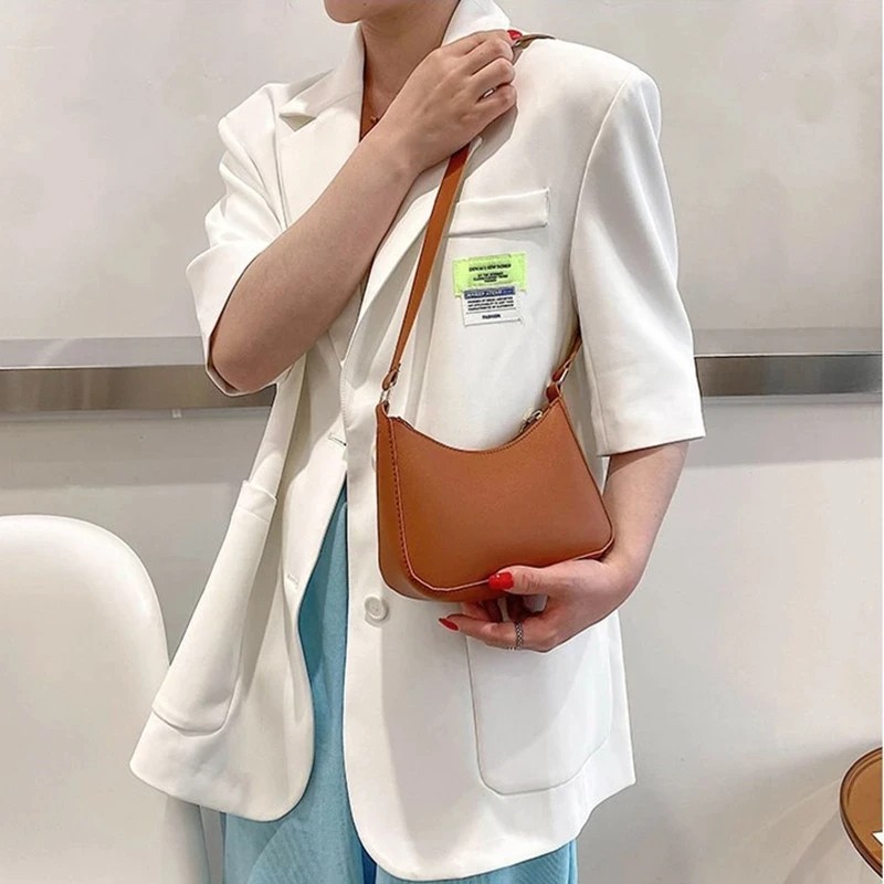 Women's Fashion Handbags – Retro Solid Color PU Leather Shoulder Underarm Bag