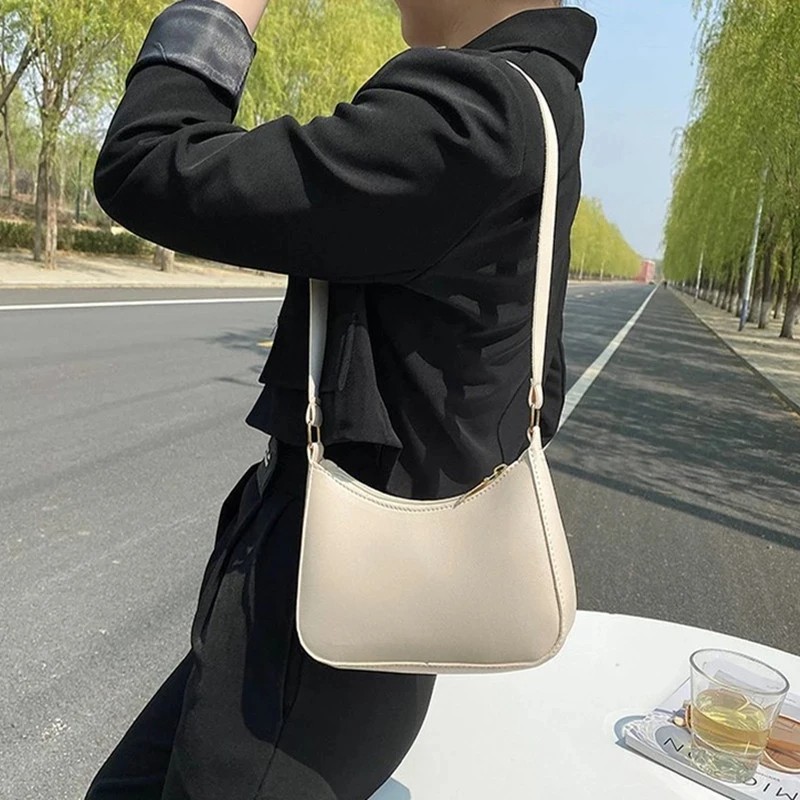 Women's Fashion Handbags – Retro Solid Color PU Leather Shoulder Underarm Bag