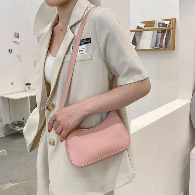 Women's Fashion Handbags – Retro Solid Color PU Leather Shoulder Underarm Bag