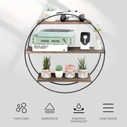 Classic Wooden 3-Tier Round Floating Shelves