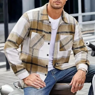 Men s High end Thermal Plaid Padded Shirt Coat