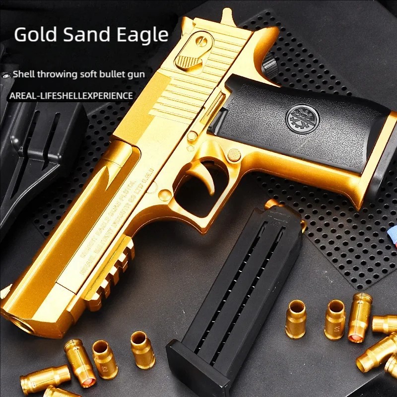 Outdoor Toy Pistol – Gold Desert Eagle, Spring-Loaded M1911