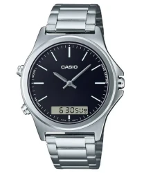 Casio Analog Digital Black Dial Stainless Steel MTP-VC01D-1E MTPVC01D-1 Mens Watch