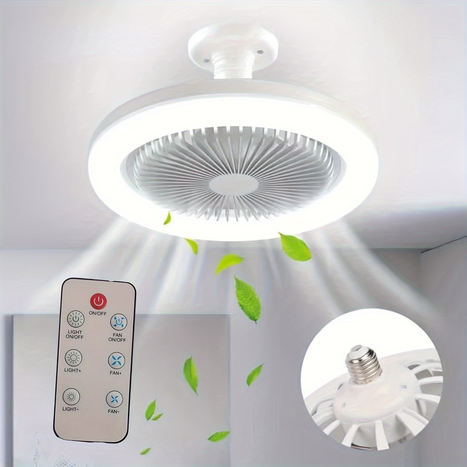 Socket Light and Remote Control – Adjustable Wind Speed Mode Bulb, Screw-In Socket Light, Easy to Install Adjustable Wind Speed Mini Pendant Light, Suitable for Bedrooms, Kitchens, Living Rooms - E27 Base