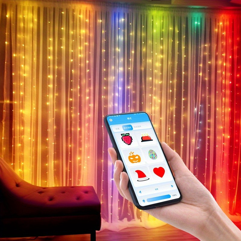 RGB Curtain Lights – App Controlled Curtain Lights, 400 LEDs, DIY Programmable Light String for Bedroom Decoration, Color Changing Lights, Dynamic Patterns, Letters, Numbers, Music Rhythm LED Light String for Christmas Wedding Party Yard (6.6 x 6.6 ft)