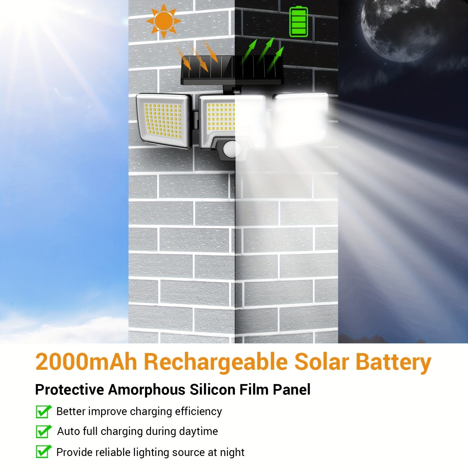 Solar Motion Lights Outdoor – 2500LM 216 LED Security Lights with Remote Control, 3 Heads Motion Sensor Lights for Garden, Garage, Eave