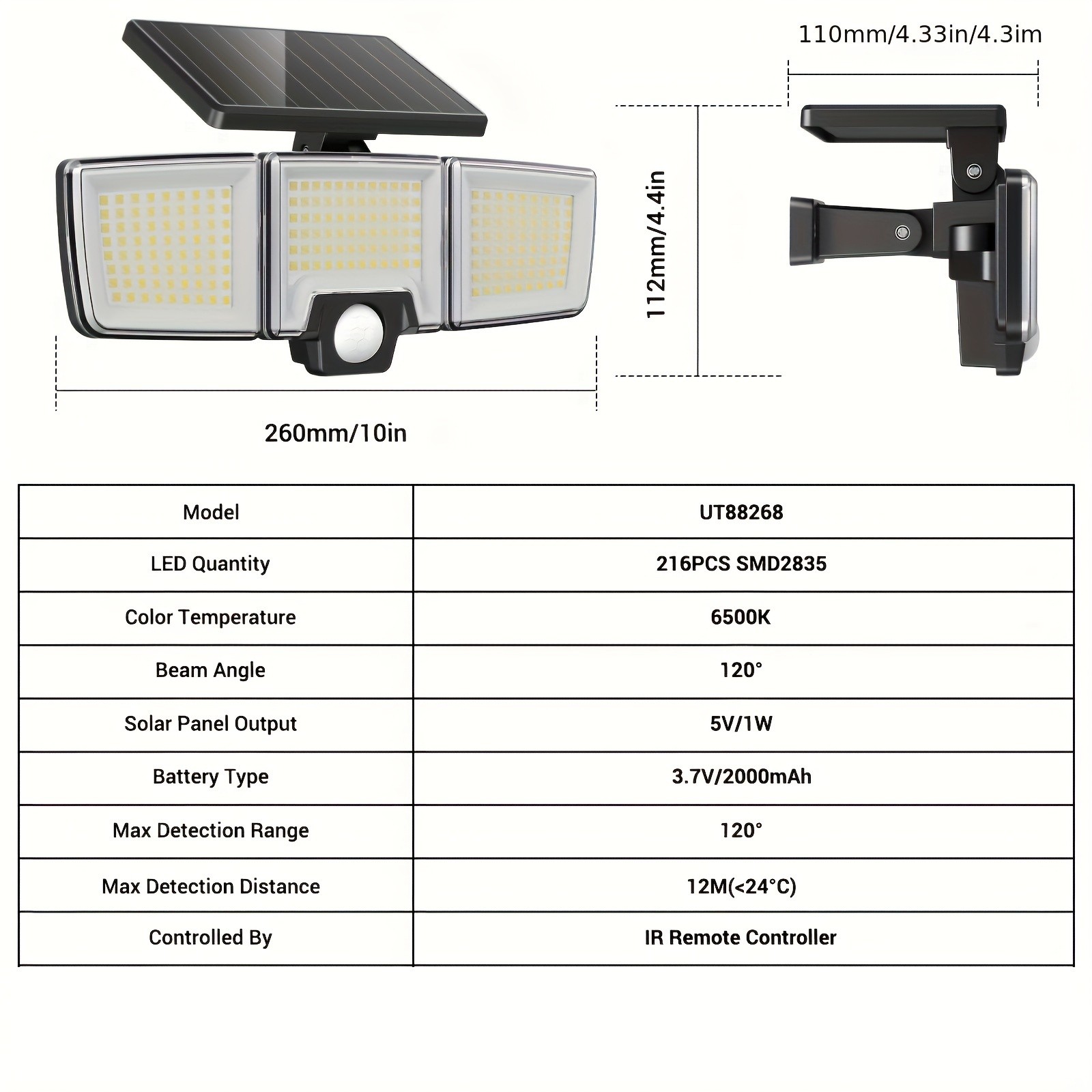 Solar Motion Lights Outdoor – 2500LM 216 LED Security Lights with Remote Control, 3 Heads Motion Sensor Lights for Garden, Garage, Eave