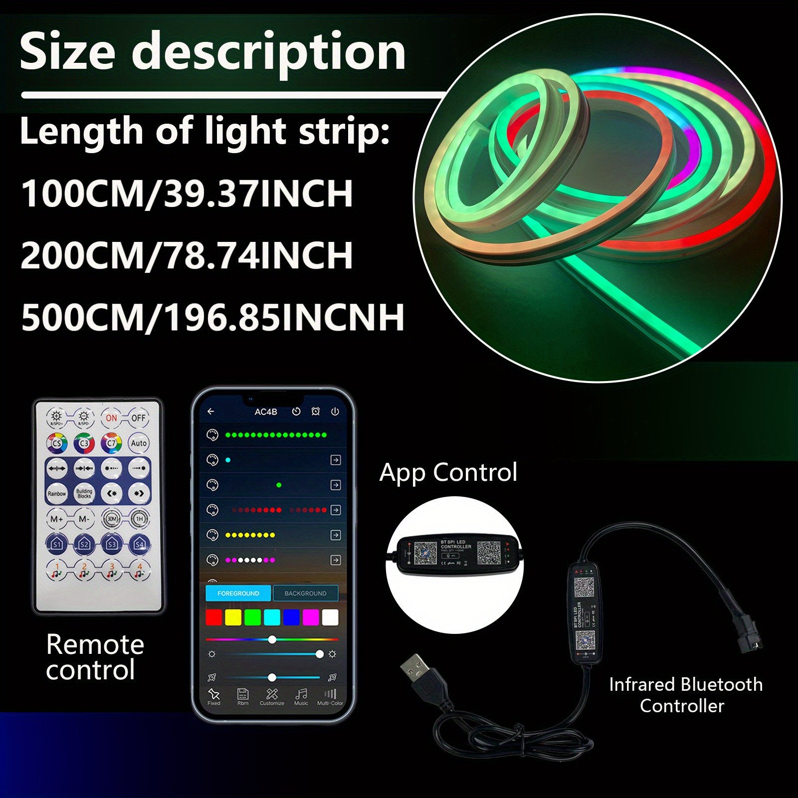 2pcs LED Lights for Bedroom – Smart RGB LED Light Strips with Color Change, USB Plug-in, APP Control, Flexible DIY Design, Suitable for Bedroom, Living Room, Gaming, Party Decoration