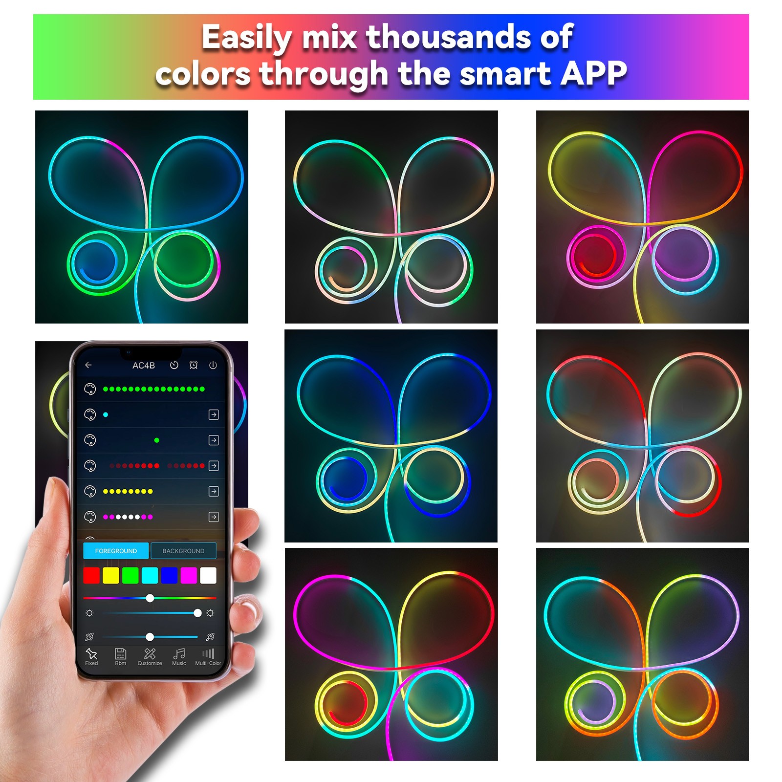 2pcs LED Lights for Bedroom – Smart RGB LED Light Strips with Color Change, USB Plug-in, APP Control, Flexible DIY Design, Suitable for Bedroom, Living Room, Gaming, Party Decoration