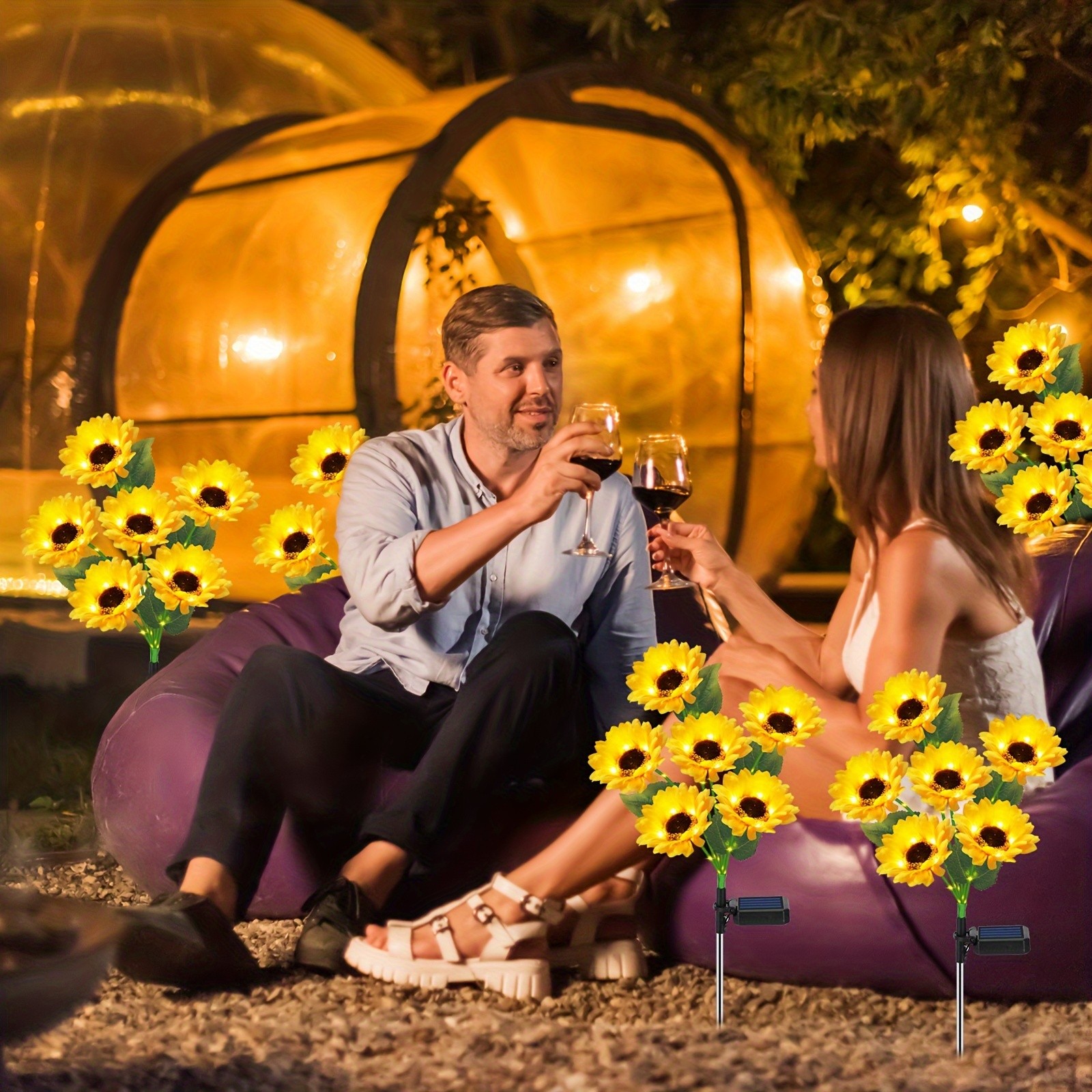 Solar-Powered Sunflower Garden Stakes – 2 Packs of 6 LED Sunflower Lights for Outdoor Decorations