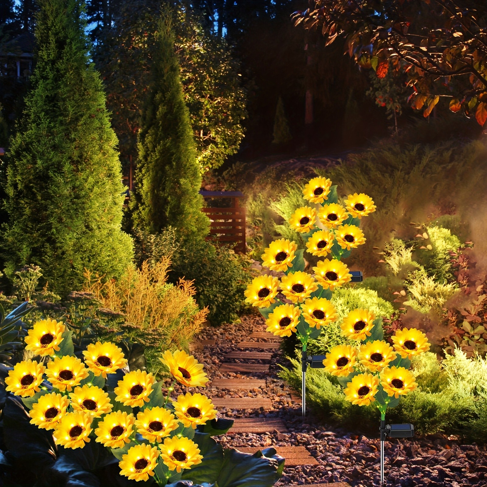 Solar-Powered Sunflower Garden Stakes – 2 Packs of 6 LED Sunflower Lights for Outdoor Decorations