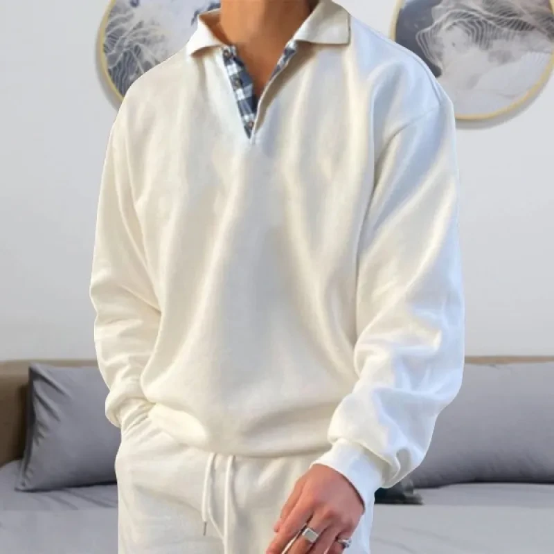 Long Sleeve V-neck Men's Lapel Loose Hoodie Men's Wear