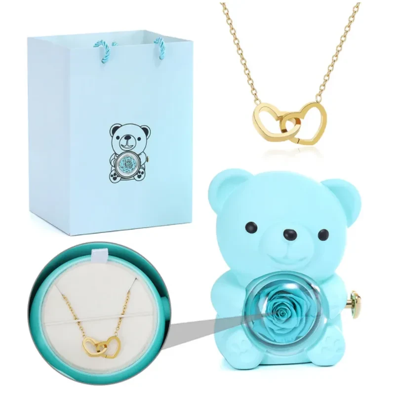 Eternal Rose Bear W/ Engraved Necklace