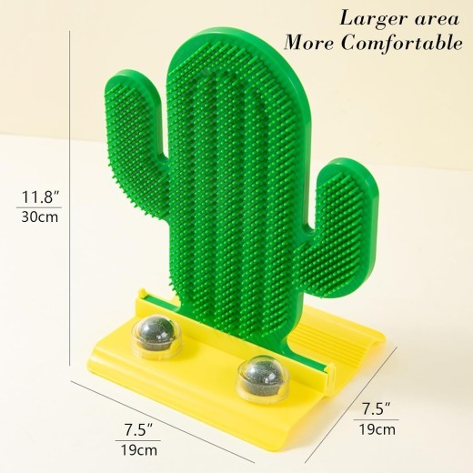 Cactus Self Groomer With Two Catnip Balls Corner Grooming Hair Brush Scratching Pad Cat Massager Rubbing Post Interactive Cat Toy