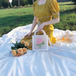 Rose Pattern Beaded Handmade Handbag