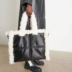 Lamb Wool Plaid Stitching Woolen Tote Bag
