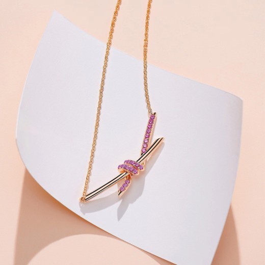 Diamond Bends And Hitches Necklace 18K Rose Gold Cross