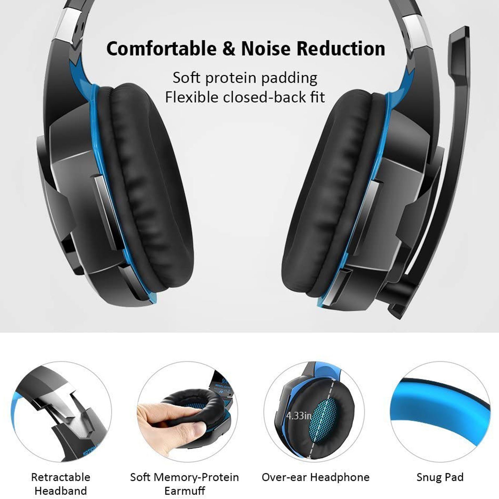 G2000 Gaming Headset – Immersive Audio, Noise Cancelling Mic, LED Lights, Soft Memory Earmuffs