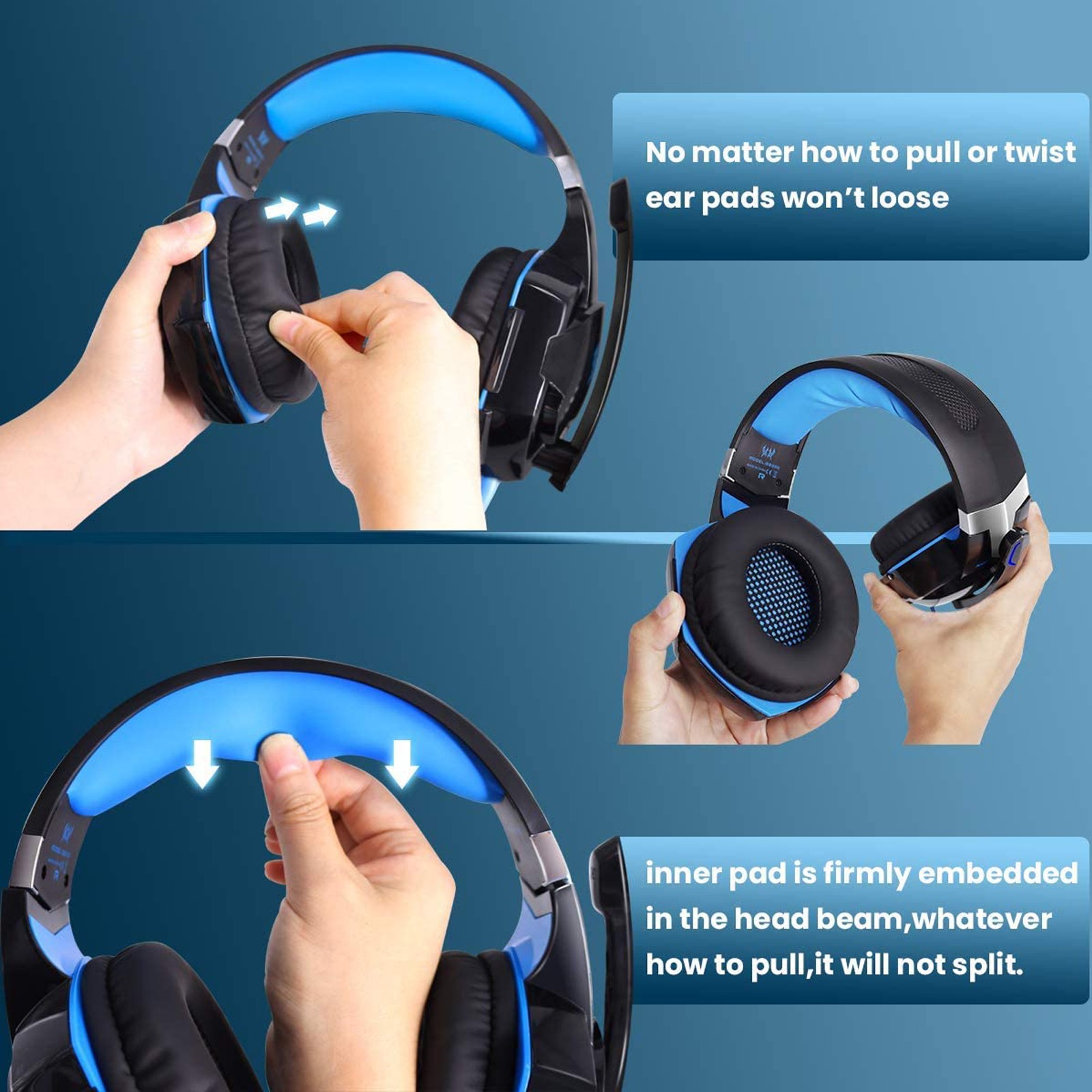 G2000 Gaming Headset – Immersive Audio, Noise Cancelling Mic, LED Lights, Soft Memory Earmuffs