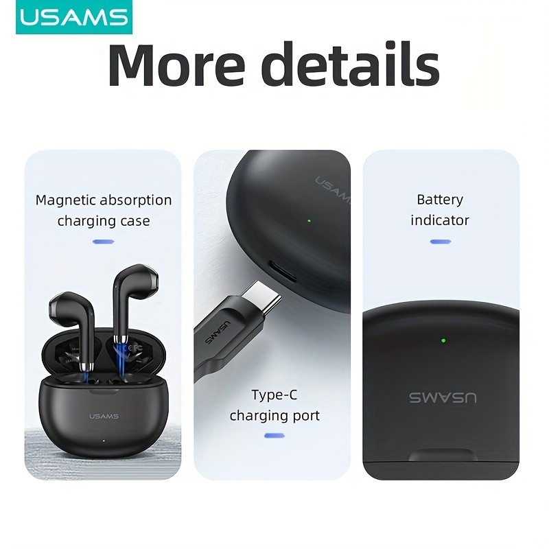 USAMS TureTWS Wireless Earphones – BT 5.3, Ultra Mini Size, Sports In-Ear Earbuds, Bass ACC 3D Surround Sound, Model USAMS-YO17