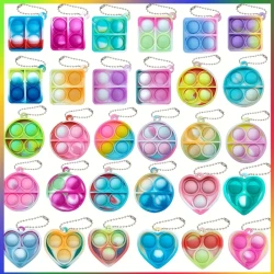 30pcs Silicone Fidget Keychain Toys - Mini Bubble Sensory Gifts in Assorted Colors