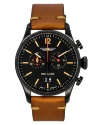 Iron Annie Flight Control Chronograph Leather Strap Black Dial Swiss Quartz 51842 Men's Watch