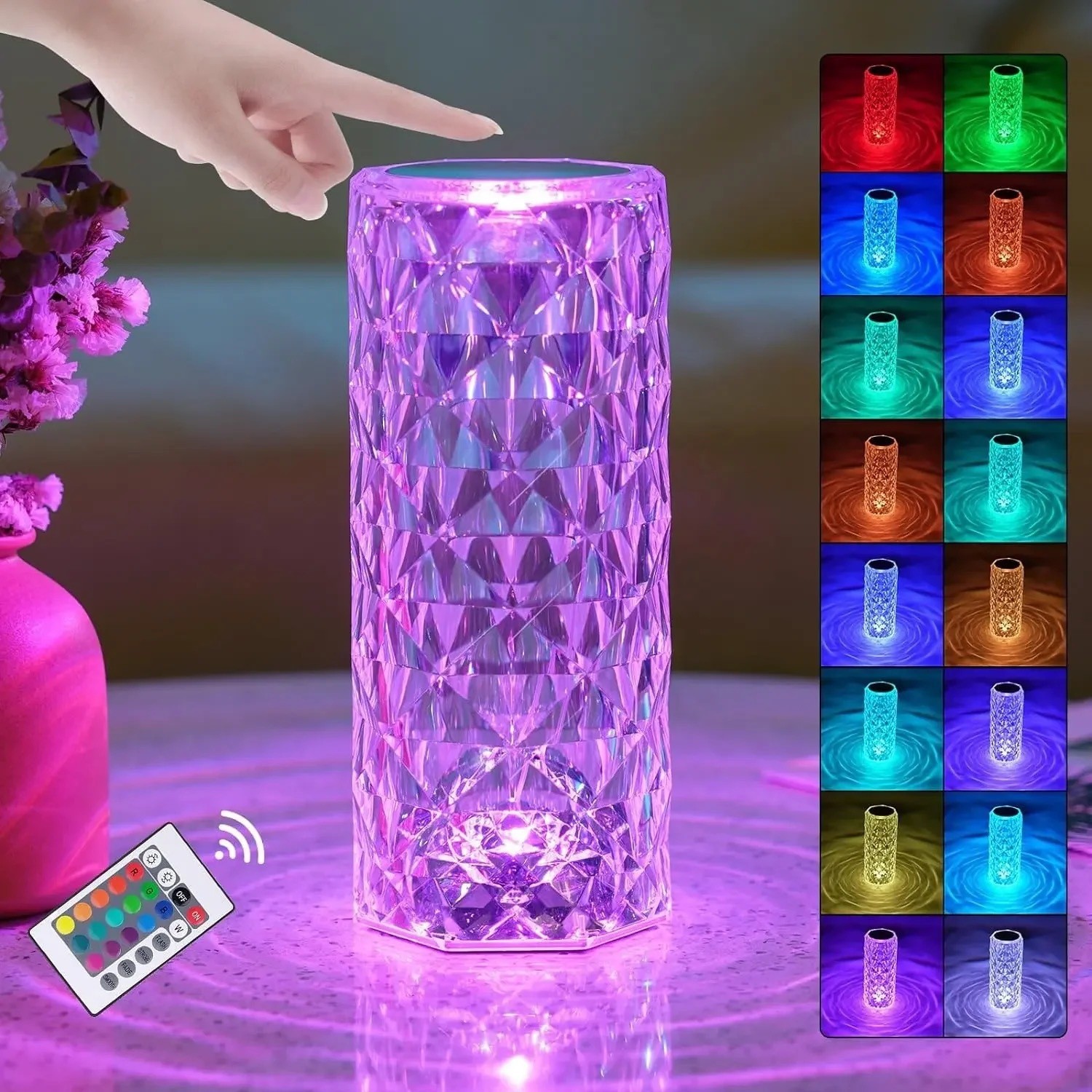 Touching Control Rose Crystal Lamp