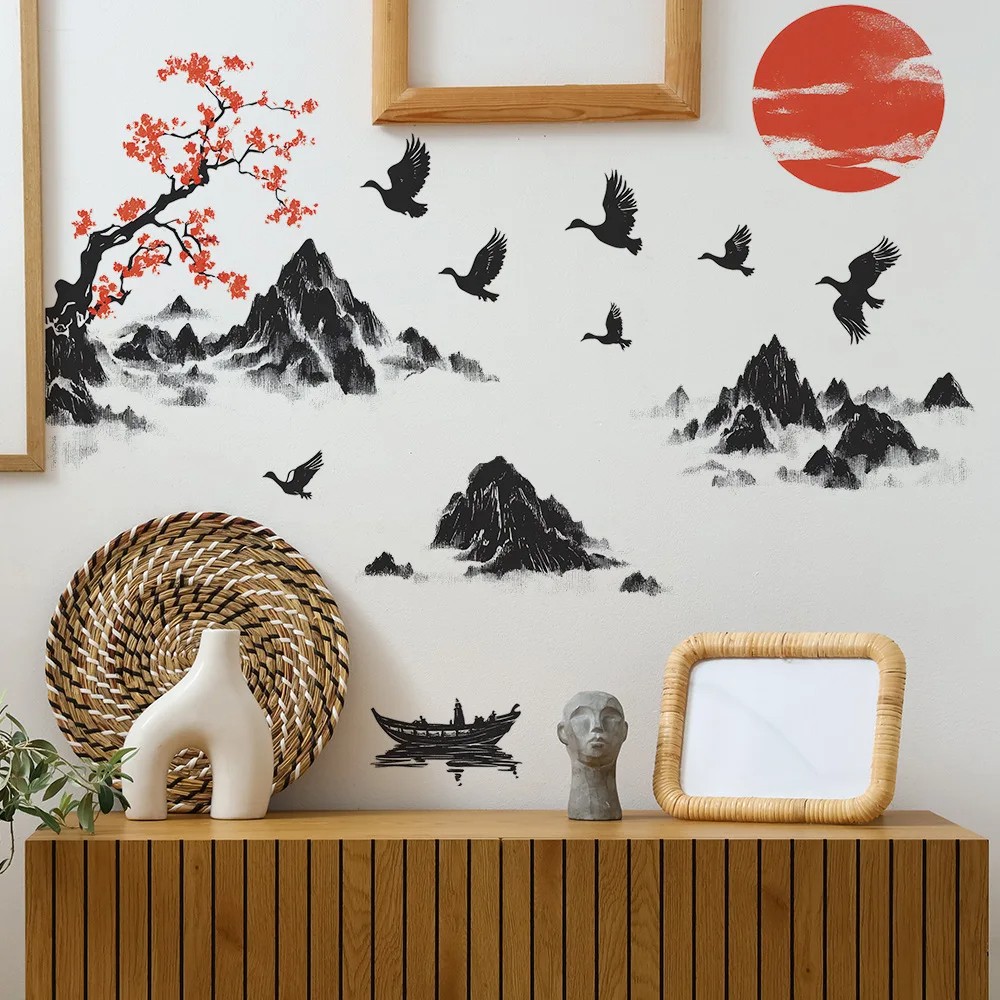 Chinese Style Landscape Painting Wall Stickers - Removable Mural Décor