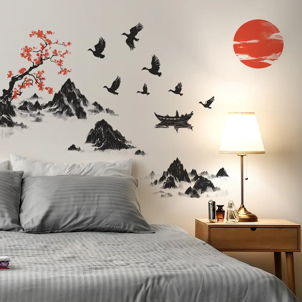 Chinese Style Landscape Painting Wall Stickers - Removable Mural Décor