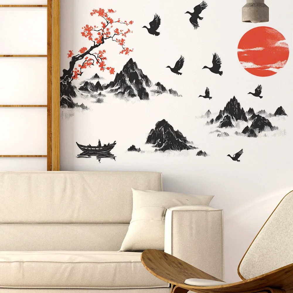 Chinese Style Landscape Painting Wall Stickers - Removable Mural Décor