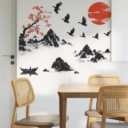 Chinese Style Landscape Painting Wall Stickers - Removable Mural Décor