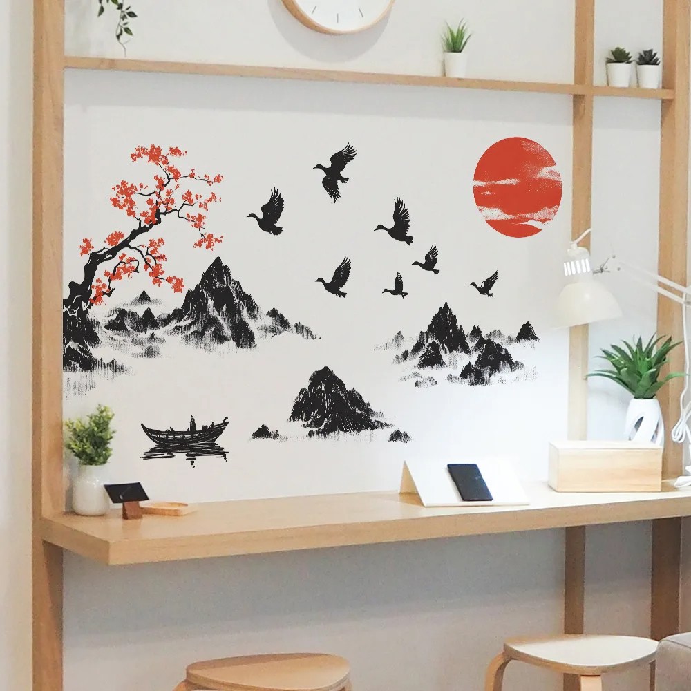 Chinese Style Landscape Painting Wall Stickers - Removable Mural Décor