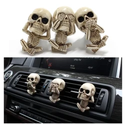 Skull Car Ornaments Air Outlet Ghost Head Three-piece Interior Pendant Decoration Ornament Ghost Head Desktop Figurines Decor