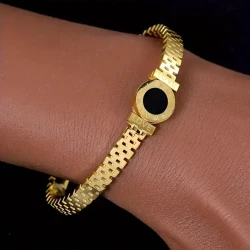 SENLANSP Simple Style Stainless Steel Bangle with Roman Numerals