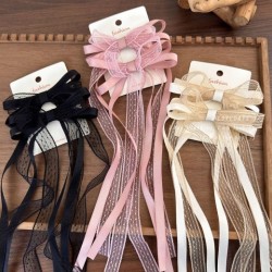 Lace Bow Ribbon Hairpin Ballet Style Girl's Hair Hoop Side Fringe Clip