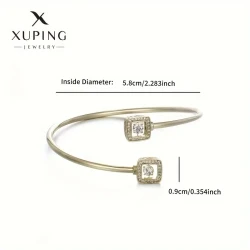 XUPING JEWELry Elegant Golden-Tone Open Cuff Bracelet with Synthetic Zirconia