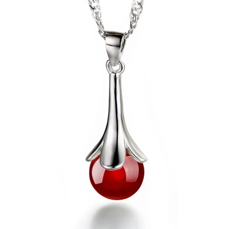 Natural Agate Stone Pendant Female Lucky Leaf Pastoral Flower Temperament Silver Plated Necklace Pendant