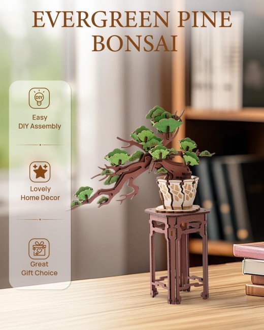 Rolife 3D Puzzle Artificial Flower Sakura Bonsai Wooden Puzzles For Adults DIY Toy Building Sets Construction Kits Build Your Own Aesthetic Home Decor Gifts For Women Men Teens