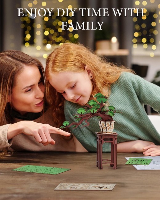 Rolife 3D Puzzle Artificial Flower Sakura Bonsai Wooden Puzzles For Adults DIY Toy Building Sets Construction Kits Build Your Own Aesthetic Home Decor Gifts For Women Men Teens