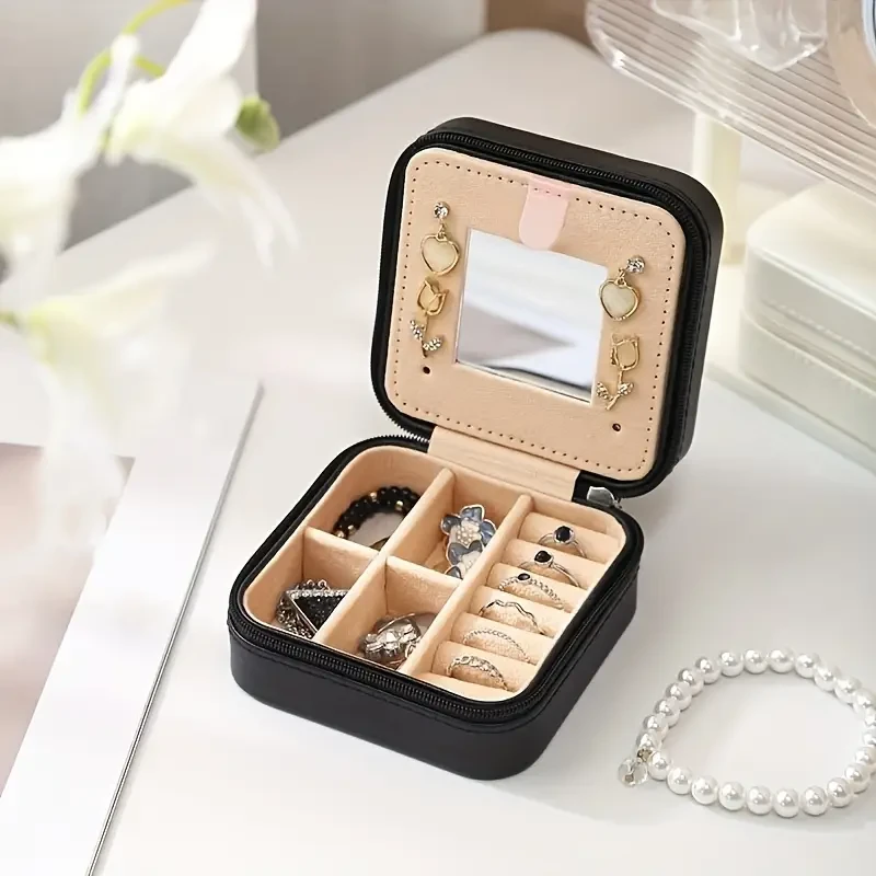 Korean-Style Portable Jewelry Box with Zipper Closure
