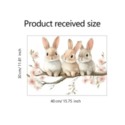 3D Art Deco Bunny Wall Stickers with Pink Flowers