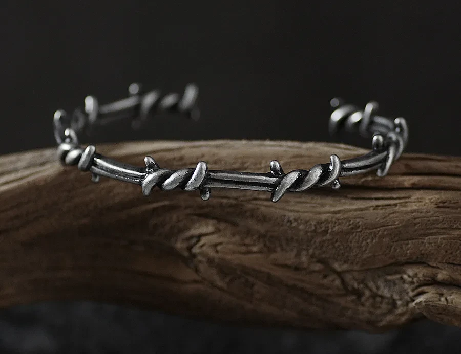 Men'S Bracelet Cuffs Twist Thorn Line Pulse Titanium Steel Geometric Bracelet Jewelry Viking Bracelet