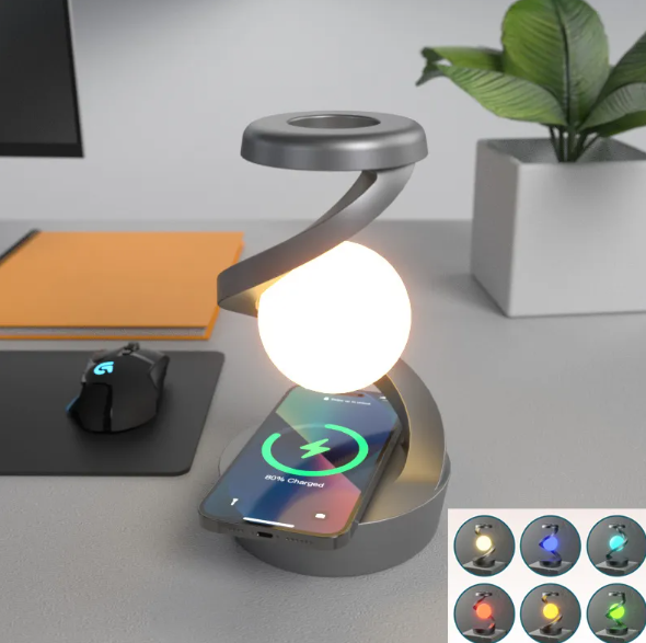 Rotating Moon Desk Lamp with Wireless Phone Charging – Sensor Control Table Lamp for Home Decor and Nightlight