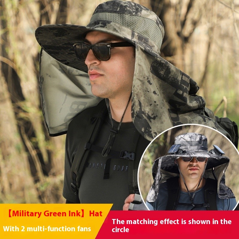 Wide Brim Solar Fan Outdoor Fishing Hat-Solar & USB Charging