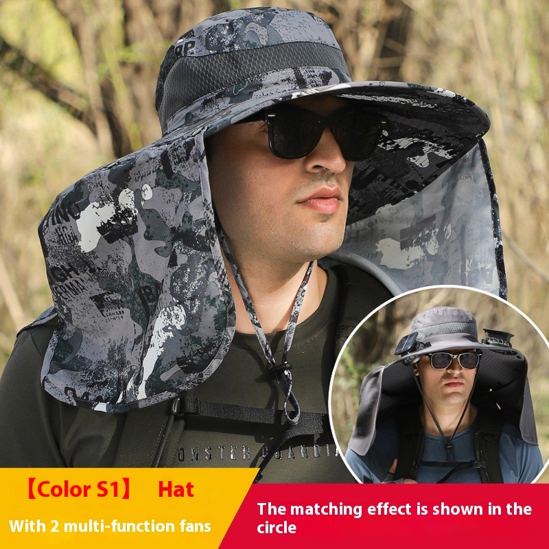 Wide Brim Solar Fan Outdoor Fishing Hat-Solar & USB Charging
