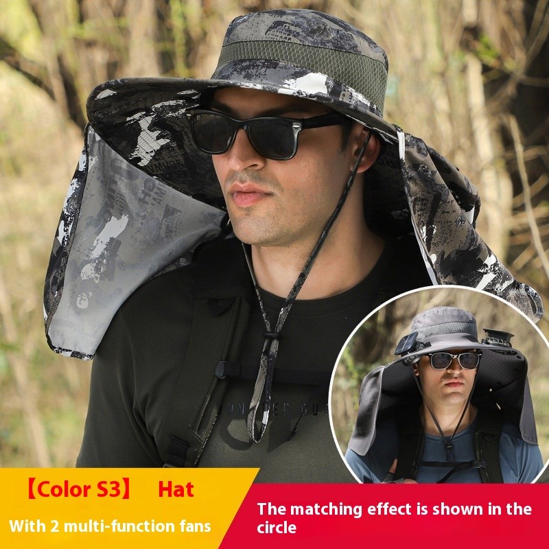 Wide Brim Solar Fan Outdoor Fishing Hat-Solar & USB Charging
