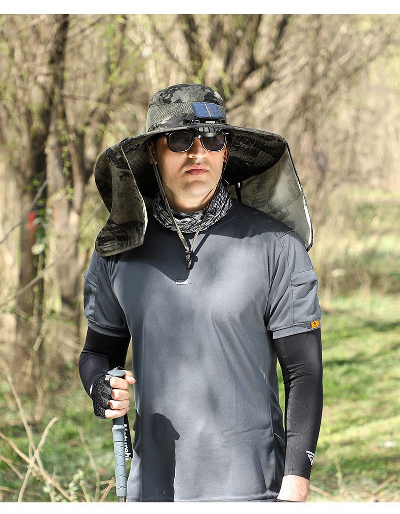 Wide Brim Solar Fan Outdoor Fishing Hat-Solar & USB Charging