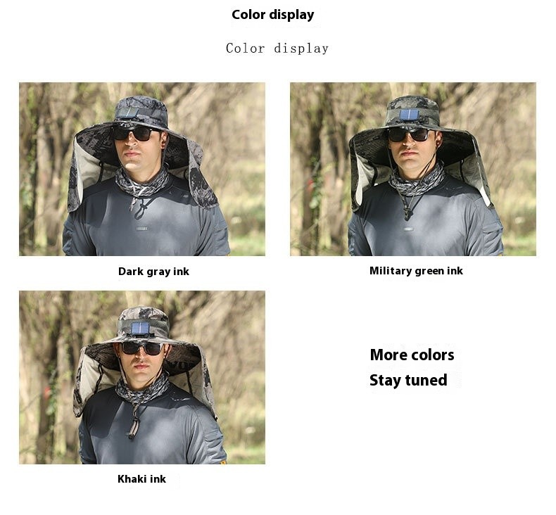 Wide Brim Solar Fan Outdoor Fishing Hat-Solar & USB Charging