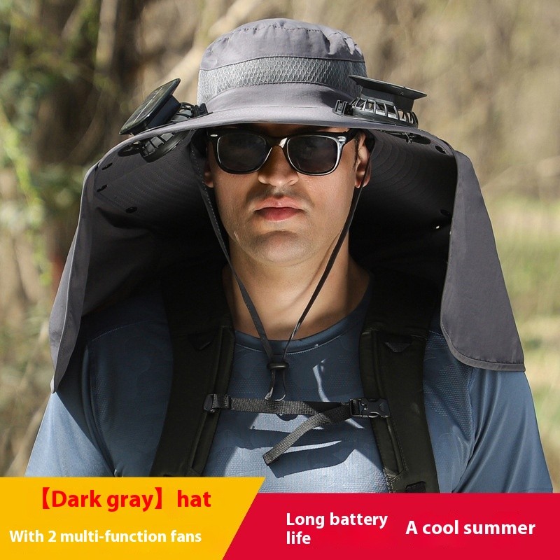 Wide Brim Solar Fan Outdoor Fishing Hat-Solar & USB Charging